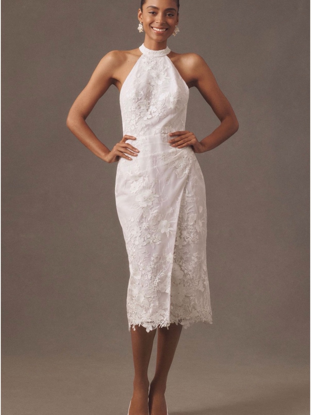 Halter Lace Midi Dress in White